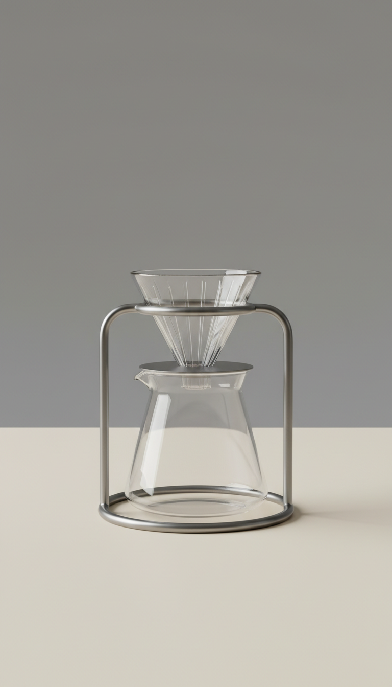 Brushed Metal and Glass Pour-Over Brewer